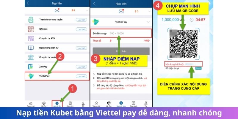 Nạp tiền Kubet bằng Viettel pay dễ dàng, nhanh chóng
